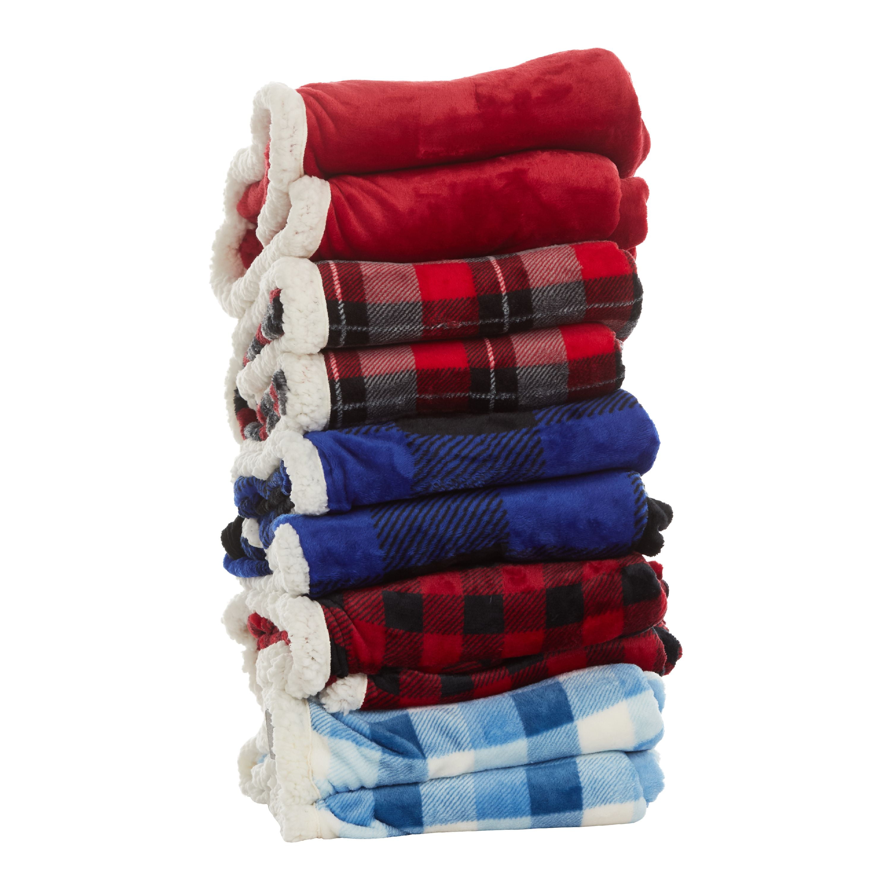 New Cuddl Duds 60x70” Red Plaid Cozy Soft Sherpa Throw Footed Pocket Blanket 