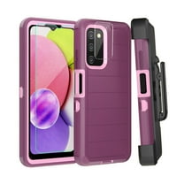 Xhy Samsung Galaxy A03S Case with Belt Clip Holster Screen and Lens Protector Military Grade Full Body Shock Drop Resistant 3 in 1 Rugged Durable Detachable for Samsung A03S Phone - Wine Pink