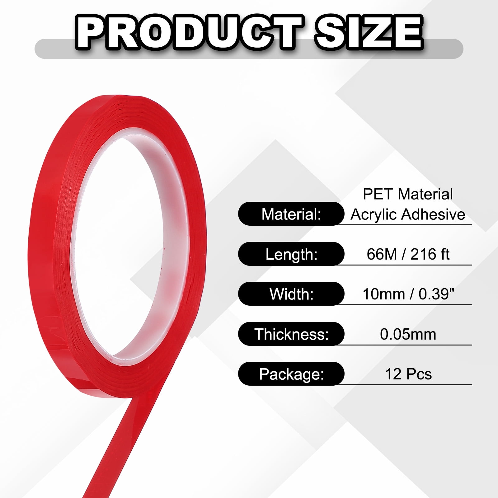 12 Rolls Tape, 0.4"x216ft Instruments Identification Tape Colored PET Adhesive for Steam Capacitors Circuit Boards Motors Electronic, Red