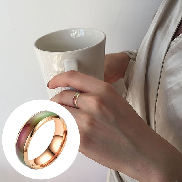 Fiudx Anillo de Pareja Que Cambia de Color, Anillo de Esmalte Sensible a La Temperatura, Anillo de Metal de Tendencia Retro, para Uso Diario o En Fiestas, para Mamá, Novia o Amiga, Talla 6 Mm, Color