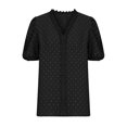 thumbnail image 6 of Summer Tops for Women Trendy V Neck Lace Trim Puff Short Sleeve T Shirt Casual Loose Fit Going out Tunic Blouses, 6 of 6