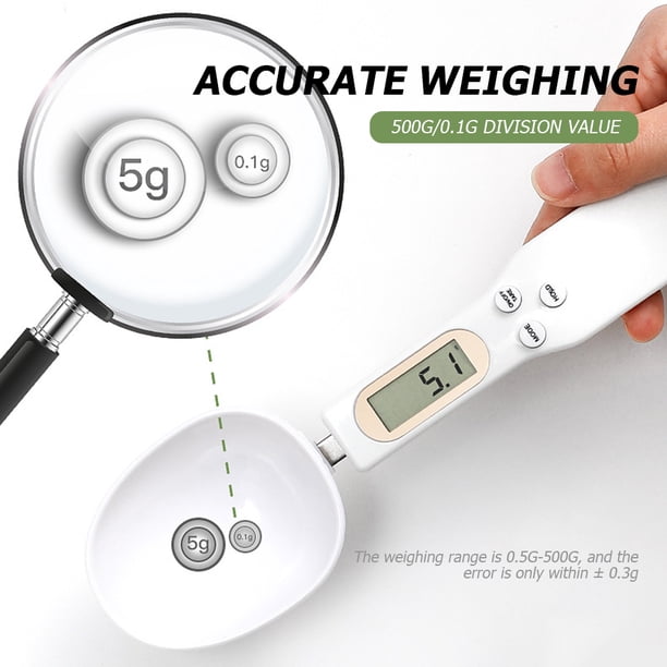 Mini café té azúcar cuchara báscula pantalla digital lavable para uso doméstico (blanco)