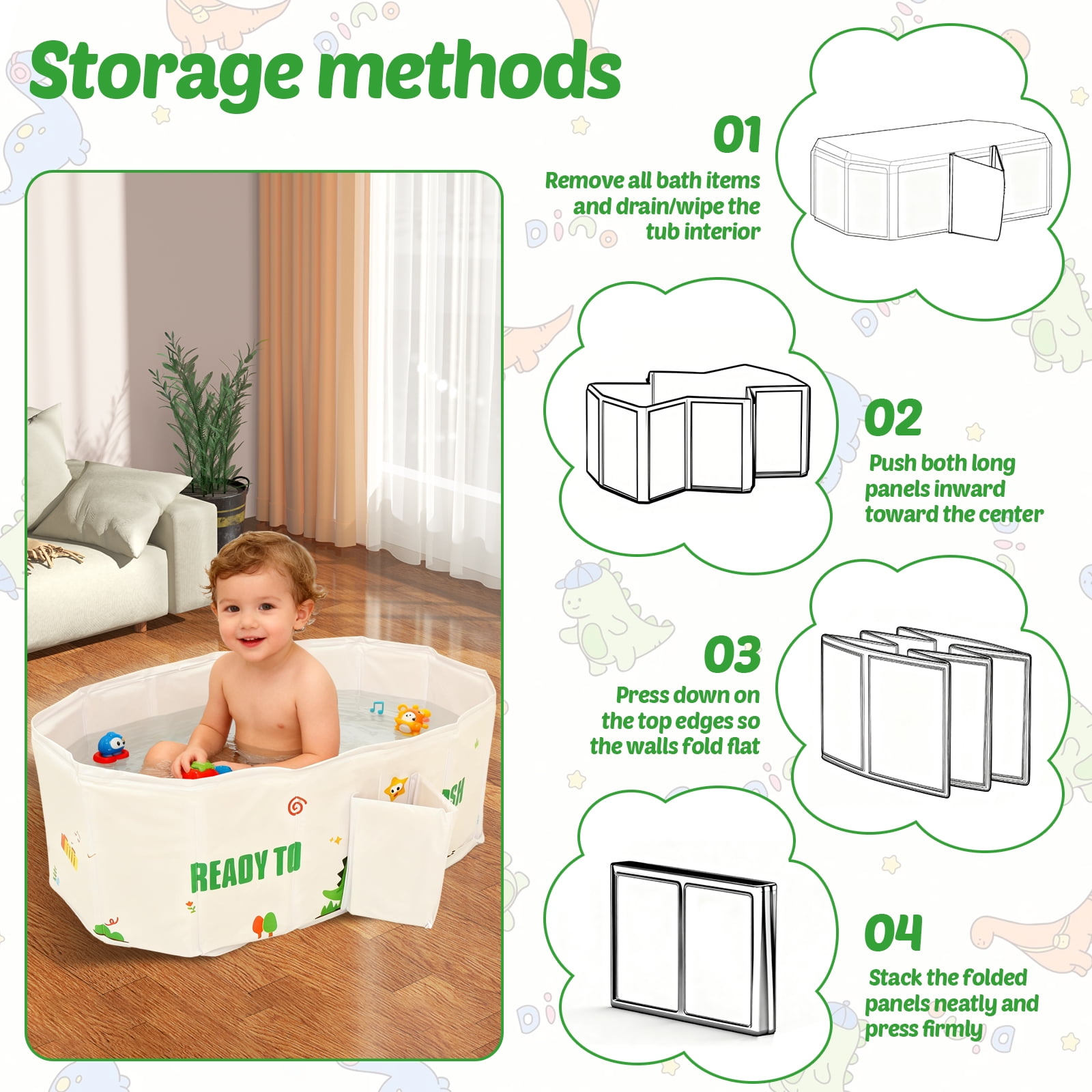 Austok Foldable Bathtub for Kids Multifunctional Portable Bath Tub Large Toddler Bath Tub for Ages Under 8 Integrated Design with Drainage Hole