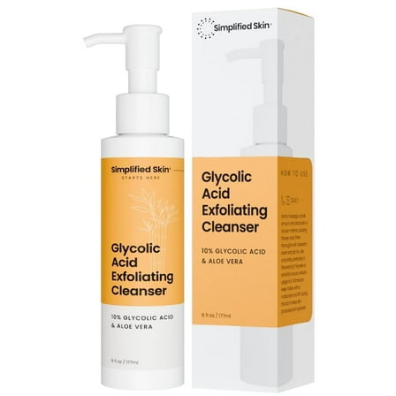 Simplified Skin Glycolic Acid Face Wash, Exfoliating Cleanser with Aloe Vera, Sunflower Seed Oil, Ginger and Apricot, 6 fl oz