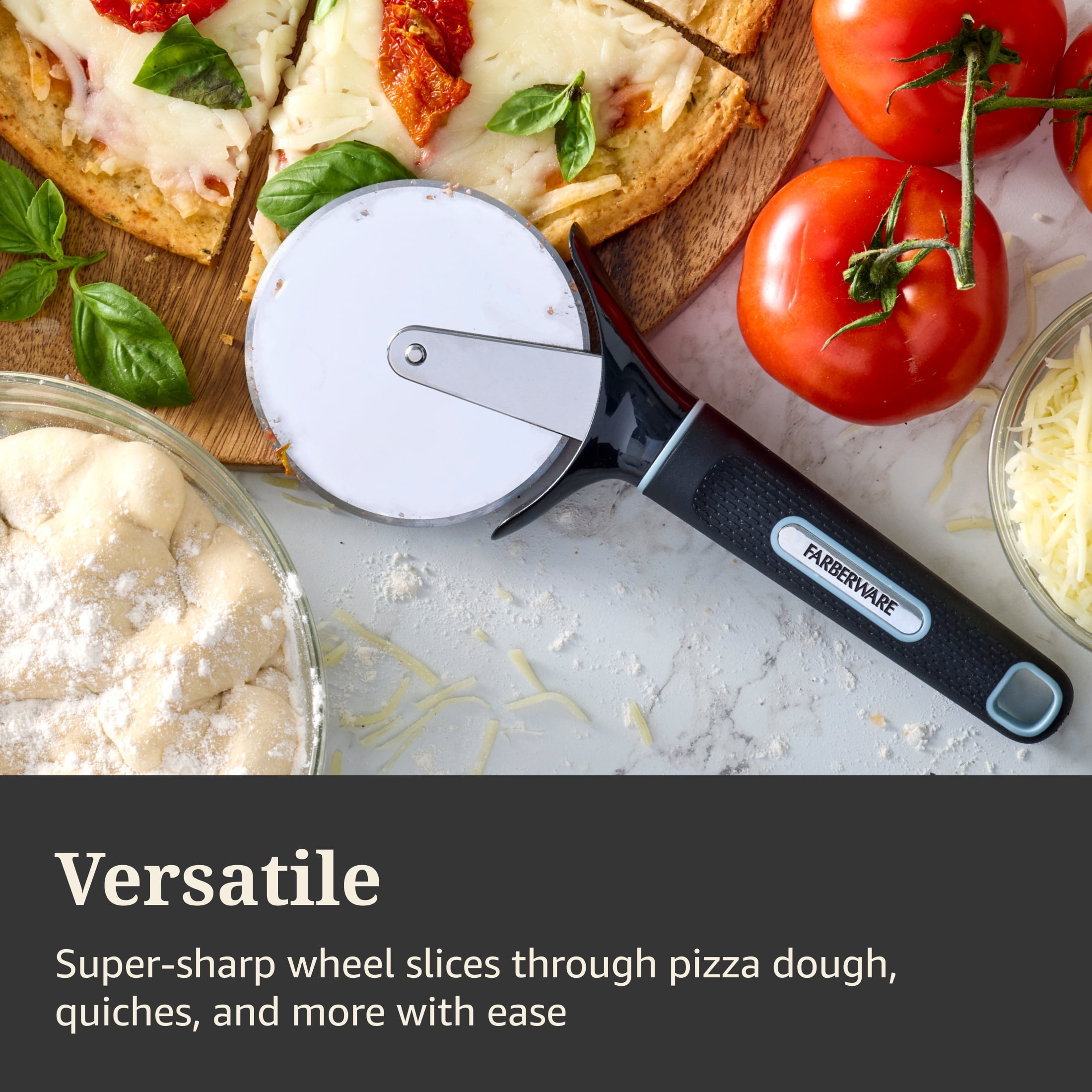Farberware Soft Grips Stainless Steel Pizza Cutter Black with Slate Blue Accents