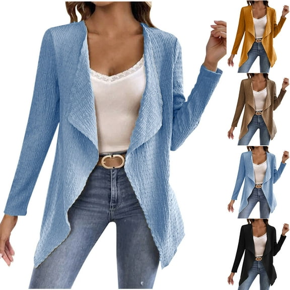 ZyeKqe Cardigans for Women Casual Long Sleeve Open Front Loose Solid Color Lightweight Cozy Knitted Cardigans