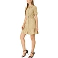 thumbnail image 4 of Allegra K Women's Wear to Work Belted Button Down Cotton Ruffled Safari Shirt Dress, 4 of 6