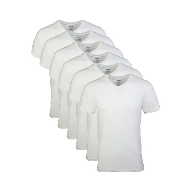 Gildan Adult Men's Short Sleeve V-Neck White T-Shirt, 6-Pack, Sizes S-2XL