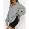 thumbnail image 3 of Womens Half Zip Sweatshirt Oversized Long Sleeve Collar Drop Shoulder Solid 1/4 Zipper Pullover, 3 of 4