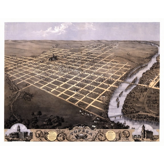 Old Map of Topeka Kansas 1869 Shawnee County Canvas Art -  (18 x 24)