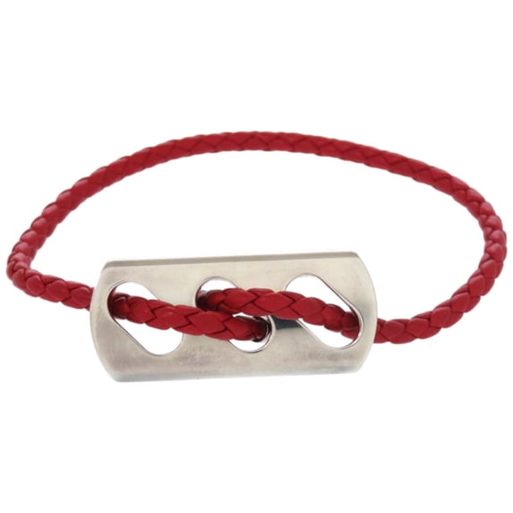 Pre-Owned Hermes Leather Silver 925 Red Bracelet 0093 HERMES (Good)