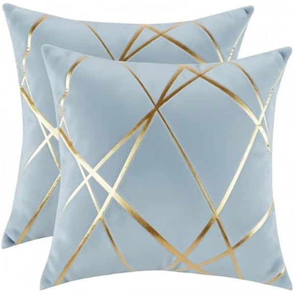 Eryueer Pack of 2 Velvet Cushion Covers 45 x 45 cm Luxury Gold Striped Decorative Throw Pillow Covers Silver Gray Soft Square Cushion Case Couch Pillowcases for Sofa Living Room Bedroom