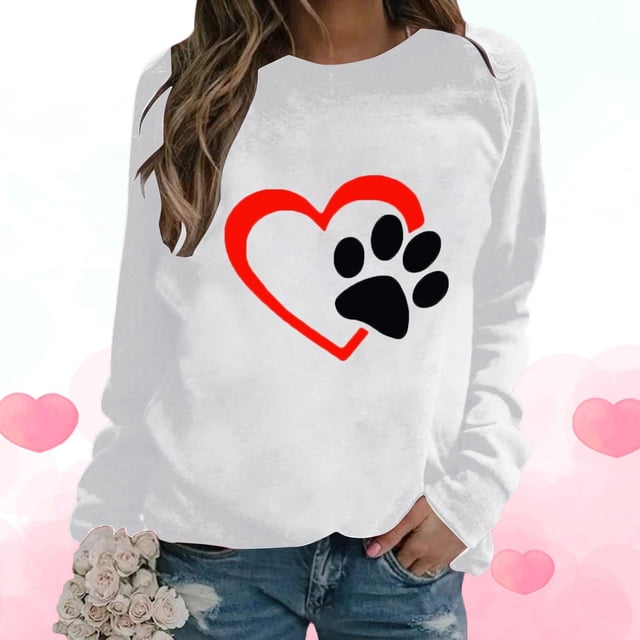 Amzcrzy Chandail en Molleton pour Femmes Imprimé de la Saint-Valentin Manches Longues Col Rond Blouse Chandail en Molleton pour Femmes Chandails en Molleton à Manches Longues pour Femmes chandail Chandail en Molleton TG