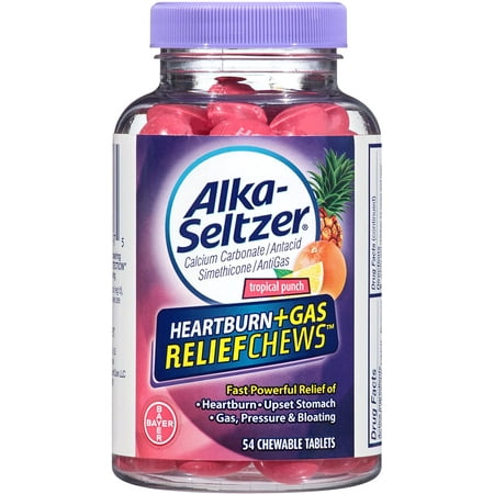 Alka-Seltzer Heartburn + Gas Relief Chewable Tablets, Tropical Punch, 54 ea (Pack of 2)