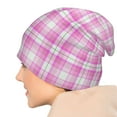 thumbnail image 7 of Beanie Hats for Men and Women, Pink Plaid Texture Patterns Adult Unisex Knit Hat Winter Warm Skull Cap, 7 of 7