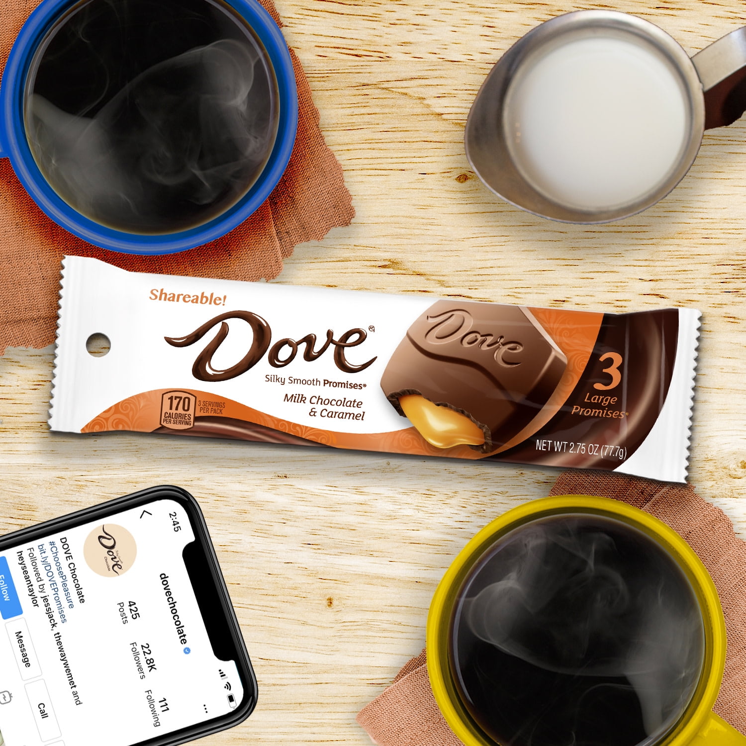 (3 pack) Dove Large Promises Milk Chocolate Caramel Candy, 2.75 oz Pack