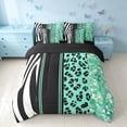 thumbnail image 3 of Homewish Green Cheetah Print Twin Bedding for Girls, Animal Print Stripe Bedding Comforter Set, Black Reversible, 7-Piece, 3 of 7