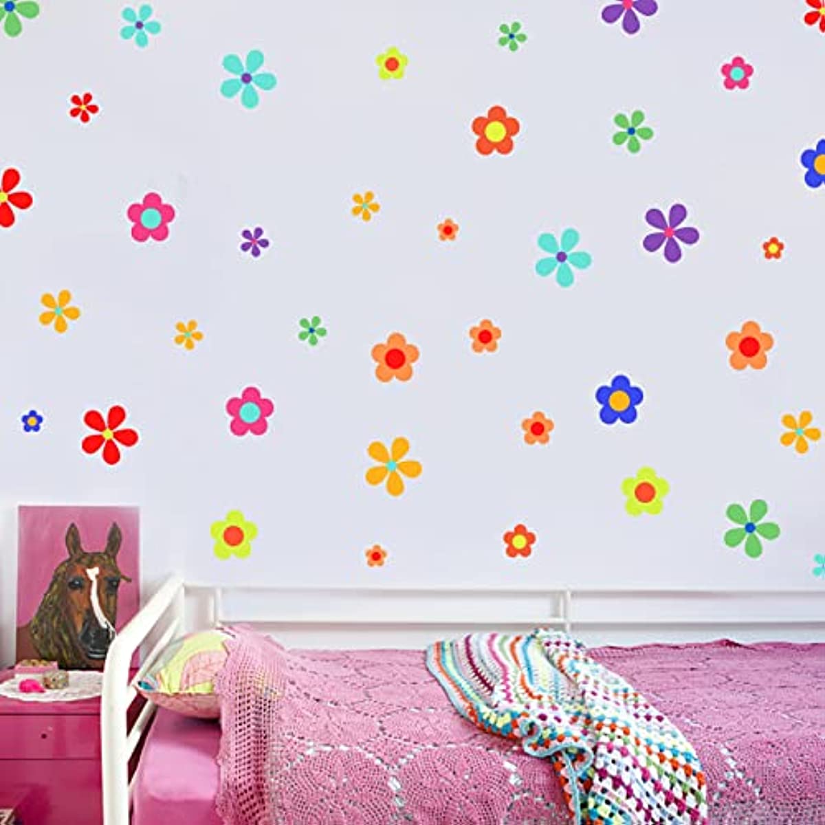 60Pcs 10 Colorful Flower Wall Decal Cute Petal PVC Wall Self-Adhesive  Stickers Removable Wall Art for Girl's Room Nursery Kindergarten Window  Decoration