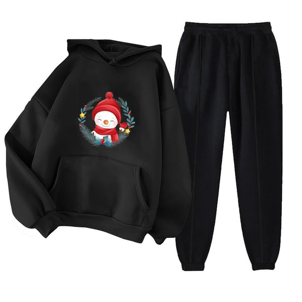 Puntoco Sudadera con capucha para mujer, sudadera con bolsillo de manga larga, pantalones de moda para mujer, conjunto de sudadera con estampado navideño, liquidación Puntoco Puntoco-331