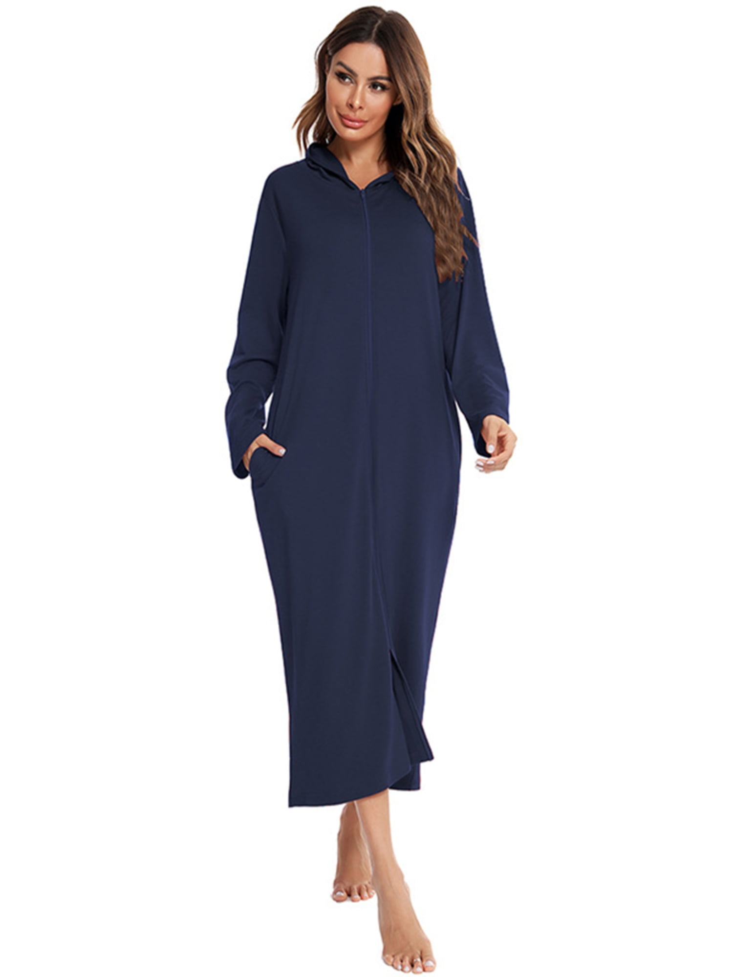 Women Maxi Nightgown Zipper Closure 