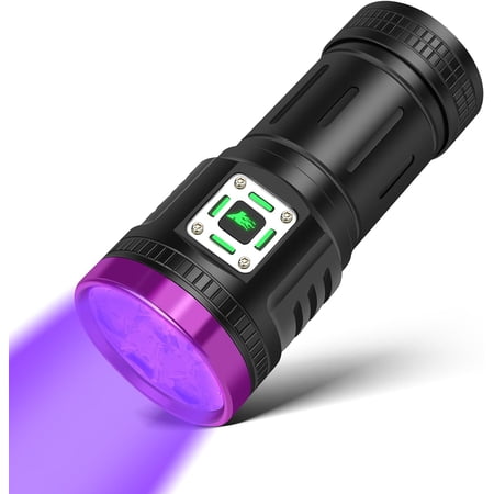 45W UV Flashlight Usb Rechargeable Blacklight Flashlights Powerful 9-Core Led 385-395 nm UV Light for Pet Urine Detection Resin Curing Scorpion Rocks AC Leak Bed Bugs Blood Tracking Uranium Glass
