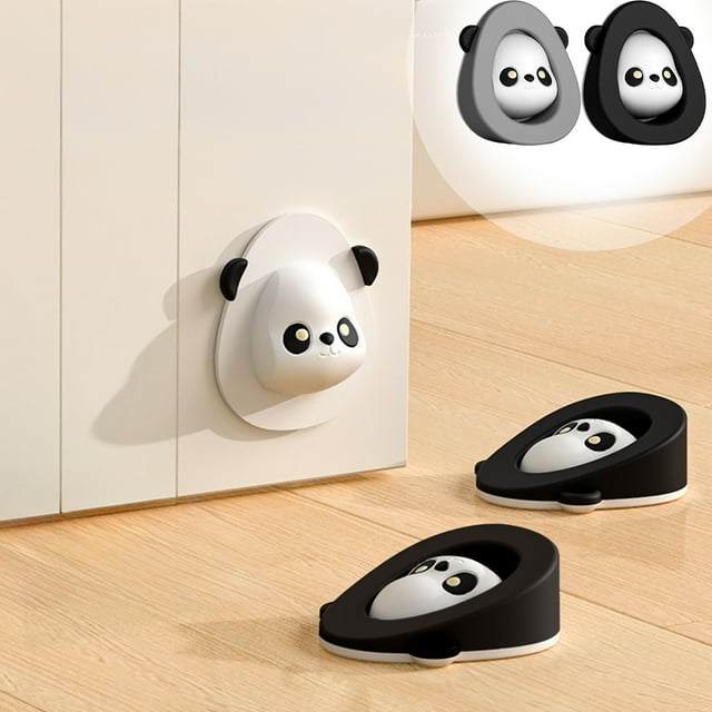 Precios Reducidos, Tope de puerta Pandas Dos en Uno Puerta desmontable Succión sin perforación Anticolisión Tope de puerta Tope de puerta de gel de sílice para el hogar Akmoler