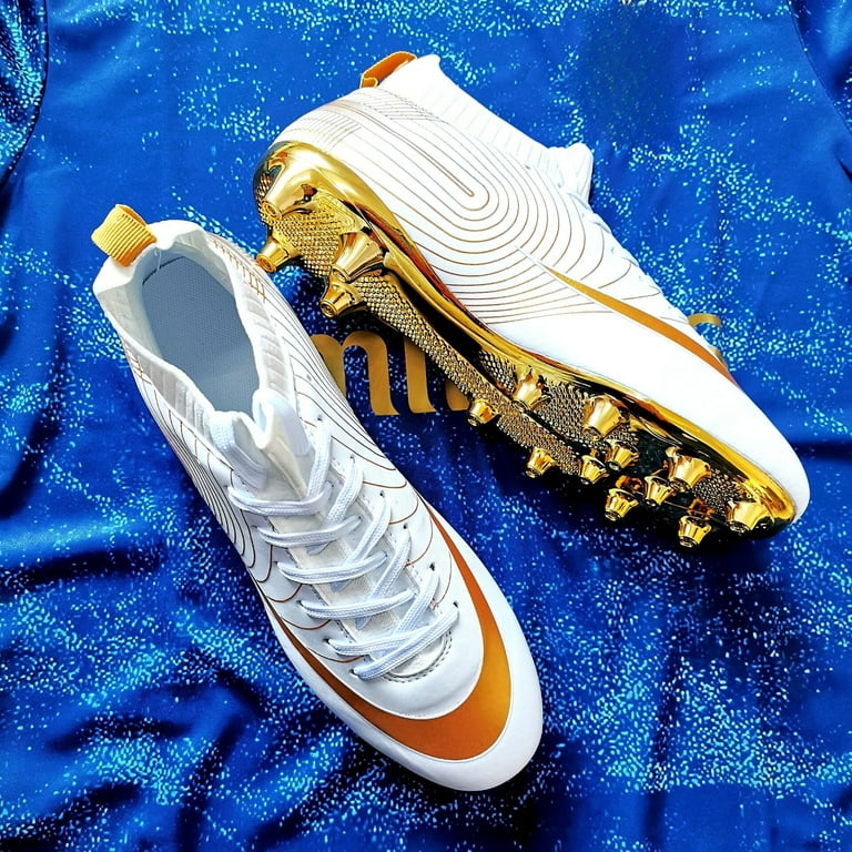 Men's Soccer Cleats High-Top Unisex Football Boots with Golden