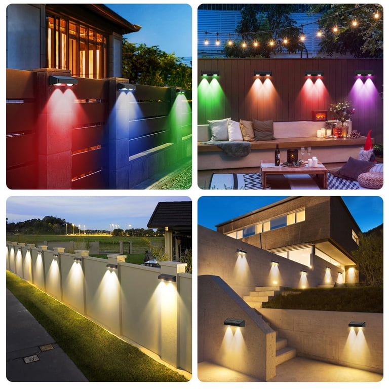 Quntis 4-Pack RGBWW Solar Fence Lights – 11 Color Modes, IP65 Waterproof, Dusk-to-Dawn Auto On/Off, For Wall & Deck