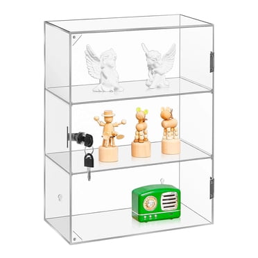 Locking Acrylic Display Case with 3 Fixed Shelves – Secure 11.8x5.9x15.7 Inch Cabinet for Collectibles, Retail Displays, and Office Décor