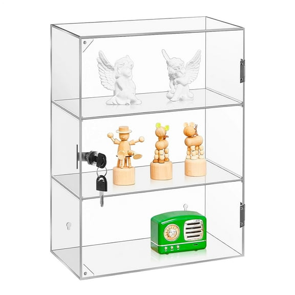 Locking Acrylic Display Case with 3 Fixed Shelves – Secure 11.8x5.9x15.7 Inch Cabinet for Collectibles, Retail Displays, and Office Décor