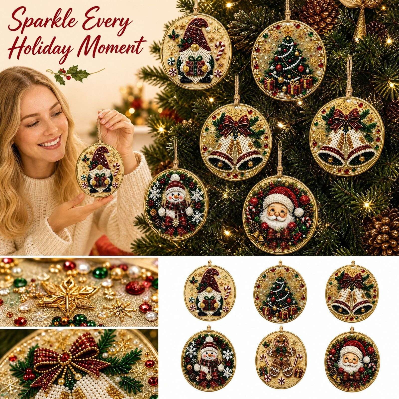 6-Pack Christmas Diamond Painting Ornament Kit DIY Pearl Sticker Art Crafts for Kids Adults 3.07 Round Xmas Tree Decorations Holiday Gift Set