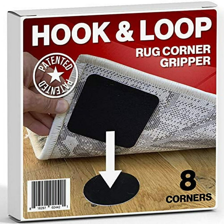 Hook and Loop Square Premium Rug and Carpet Corner Gripper With