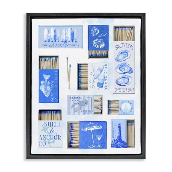 Blue Coastal Matchboxes Black Framed Floater Canvas Wall Art, design by Ziwei Li