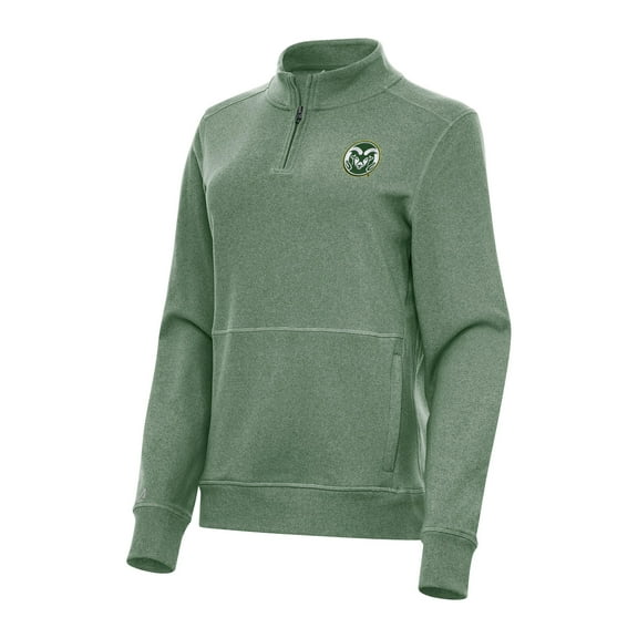 Women's Antigua Heather Green Colorado State Rams Crush Quarter-Zip Fleece Sweatshirt
