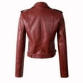thumbnail image 5 of Red Solid Color Jackets, Polyester Women's Plus Size Jackets, Women Ladies Fashion Coat Jacket The Belt Fashion Faux Leather Cool Zipper Decoration Jacket Racing Style Biker Jacket, S, 5 of 5