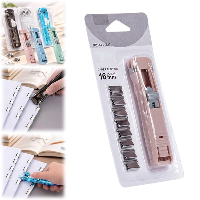 Portable Clip Stapler Available In 6 Colors Includes 66 Reusable Silver Metal ClipsforHome School Use, 6 Color Handheld Stapler Set, 66 Reusable Metal Binder Clips, School Craft Paper Organizer