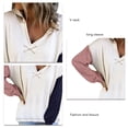 thumbnail image 4 of Sudadera con cuello en V y manga larga para mujer con hombros caídos, sudadera con capucha elegante con bloques de color rosa M, 4 of 5