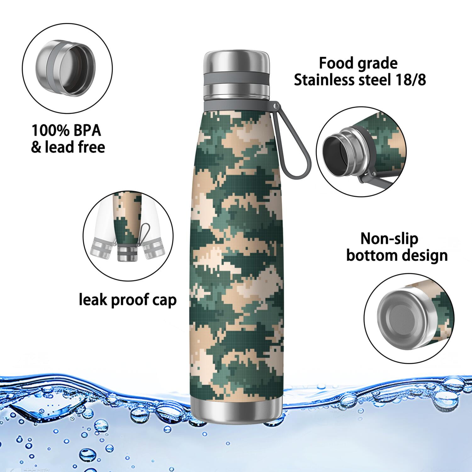 29oz Insulated Water Bottle with Tea Infuser, Stainless Steel Travel Mug, Camouflage Print