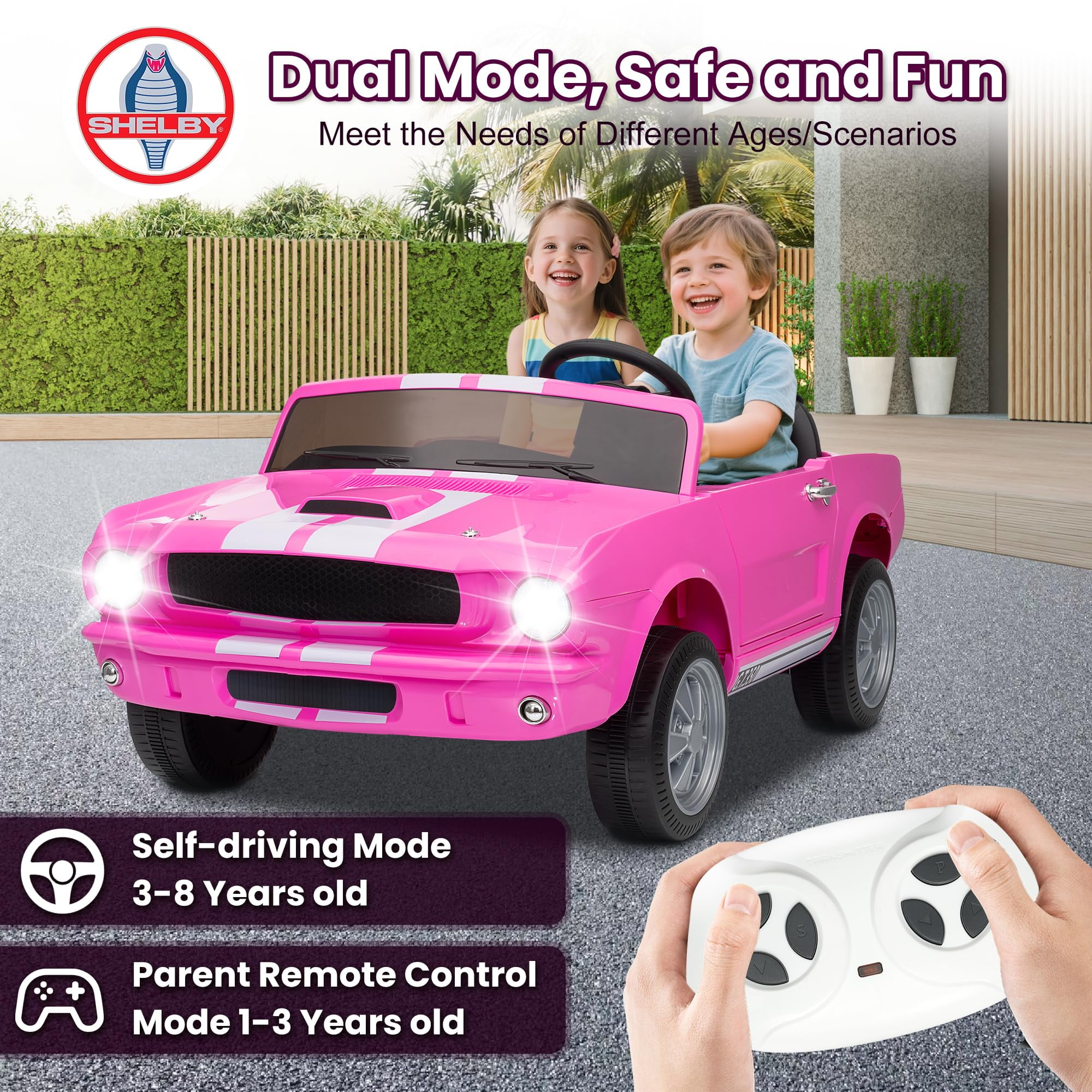24V Kids Electric Car, Cuoote Licensed Shelby Ride On Toy, Power - Wheels with Remote Control