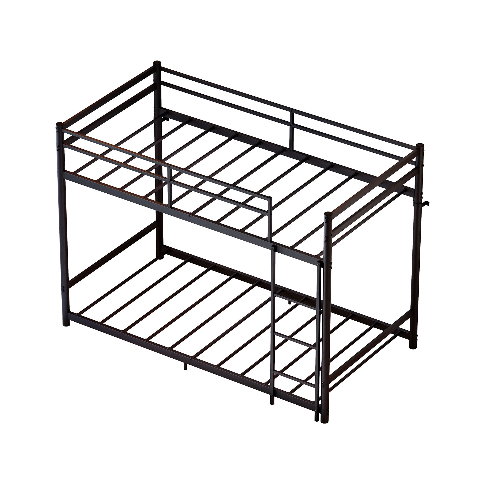 MAYEERTY Low Profile Metal Bunk Bed, Heavy Duty Twin Over Twin Bed Frame with Full-Length Guardrails, for Kids Teens Adults, Supports 330-440 lbs, No Box Spring Needed