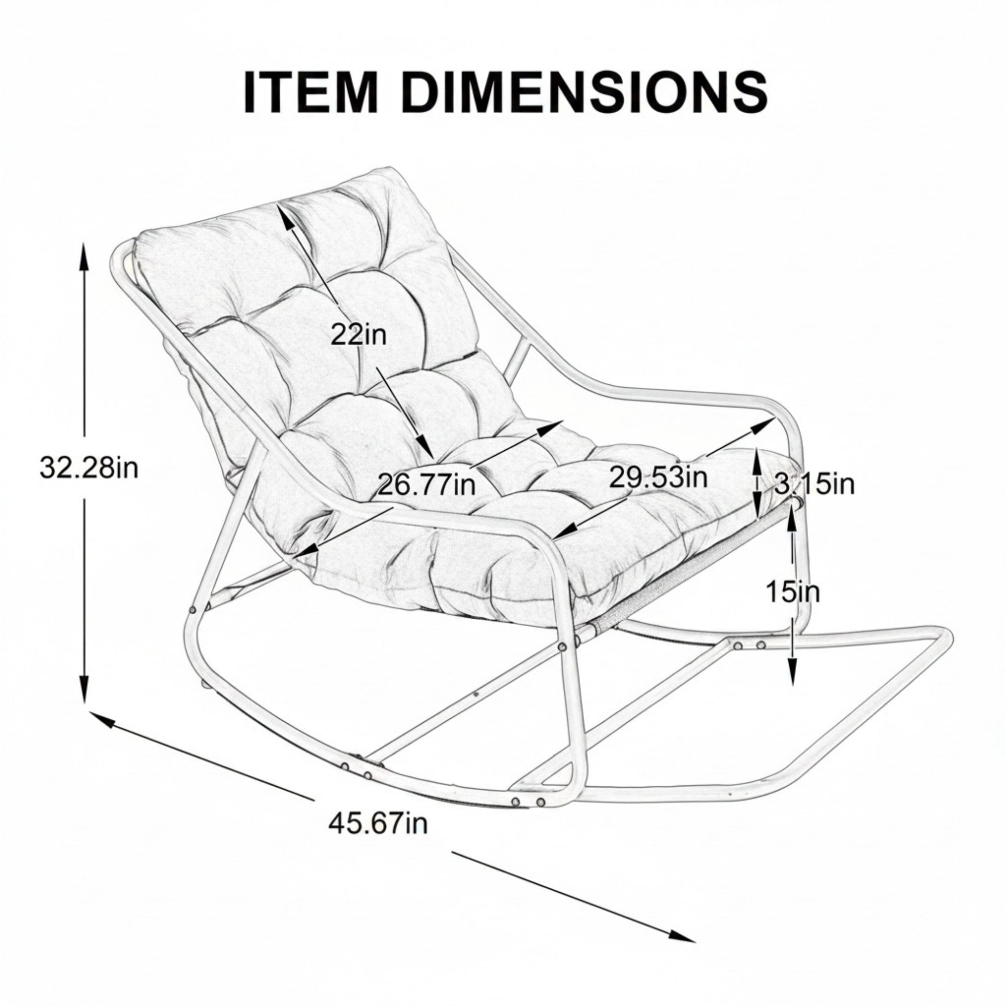 Sailvan Outdoor Rocking Chair with Thick Cushion,Adjustable Metal Patio Rocker for Porch,and Living Room Navy Blue