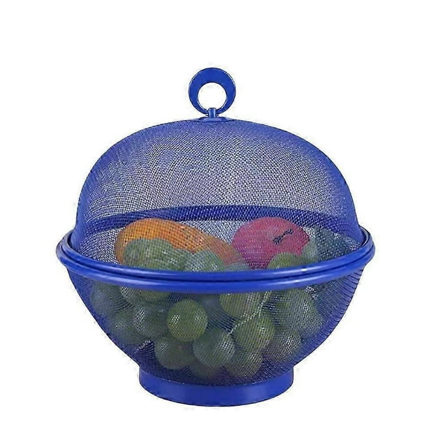 Bol à Fruits Anti-Mouches, Grand Panier à Fruits en Maille avec Couvercle Bleu