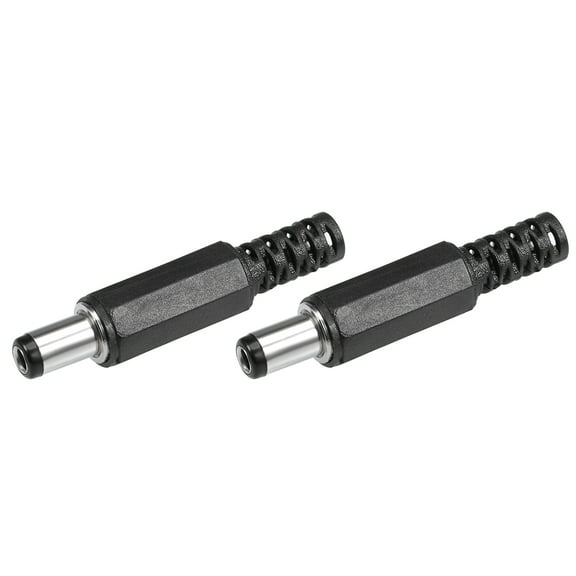 2Pcs DC Male Connector 5.5mm x 2.5mm x 9mm Power Cable Jack Adapter Black