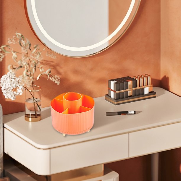 Organizador de maquillaje redondo, 5 ranuras, taza para brochas de maquillaje, contenedor de almacenamiento de cosméticos