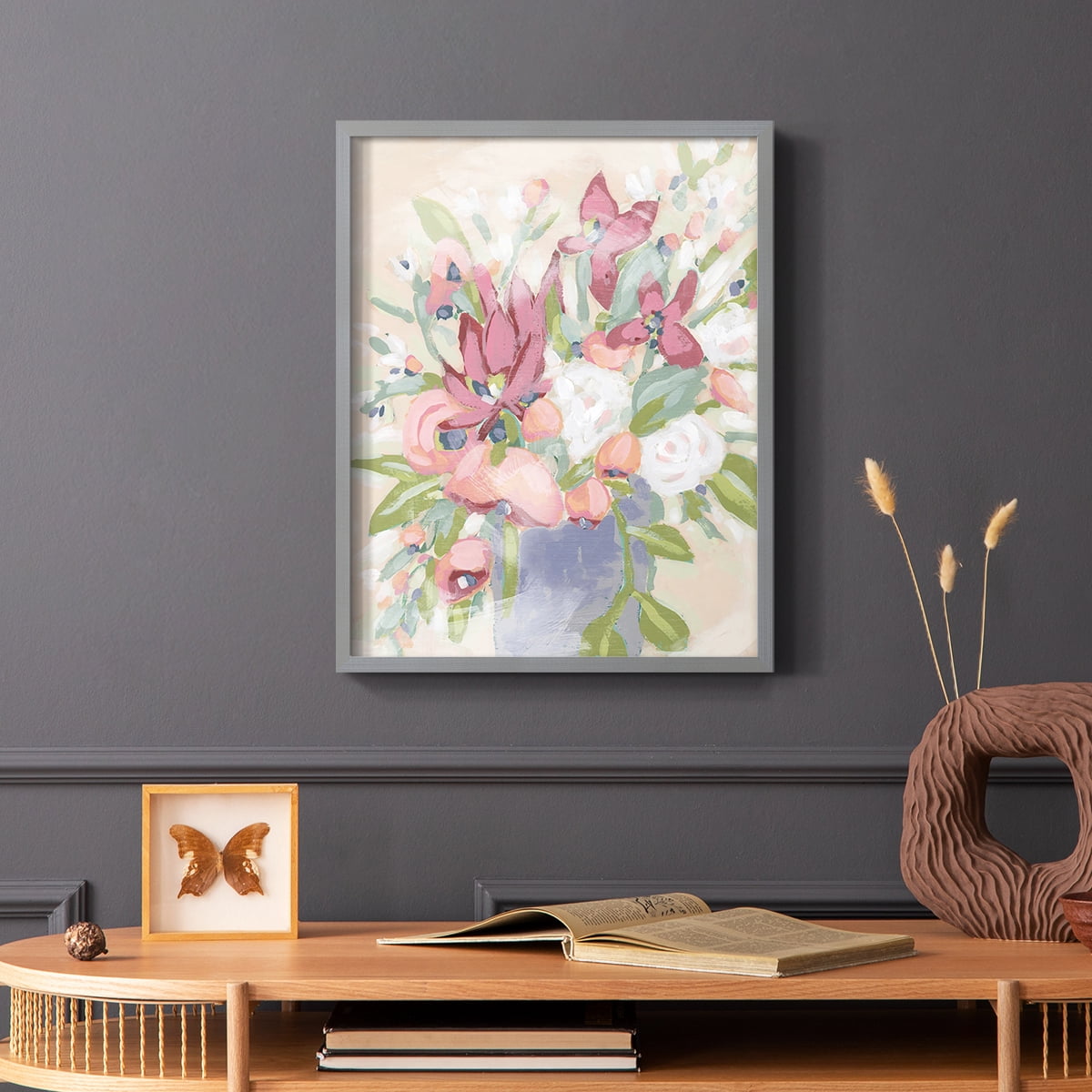 Blush Array I Framed Print in Gray Solid Wood Framed Print No Nail Hanging