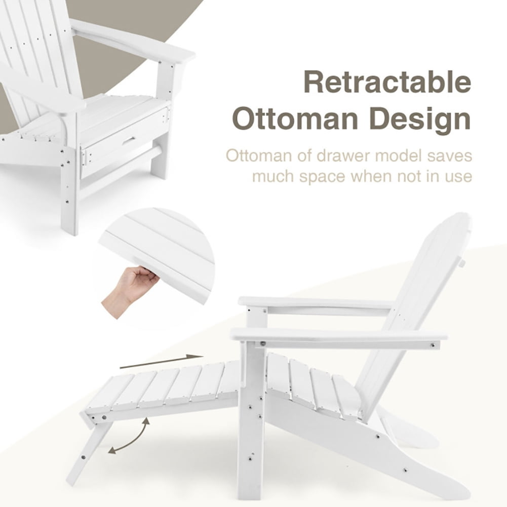 Aimee Lii Patio HDPE Chair with Retractable Ottoman, Outdoor Patio Furniture, White Aimee Lii Patio HDPE Chair with Retractable Ottoman, Outdoor Patio Furniture, White