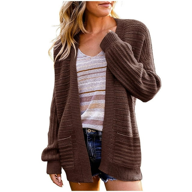 Timegard Cardigan pour Femmes Manches Longues Ouvert devant Chandails Automne Vestes Tricotées Confortables Couleur Unie