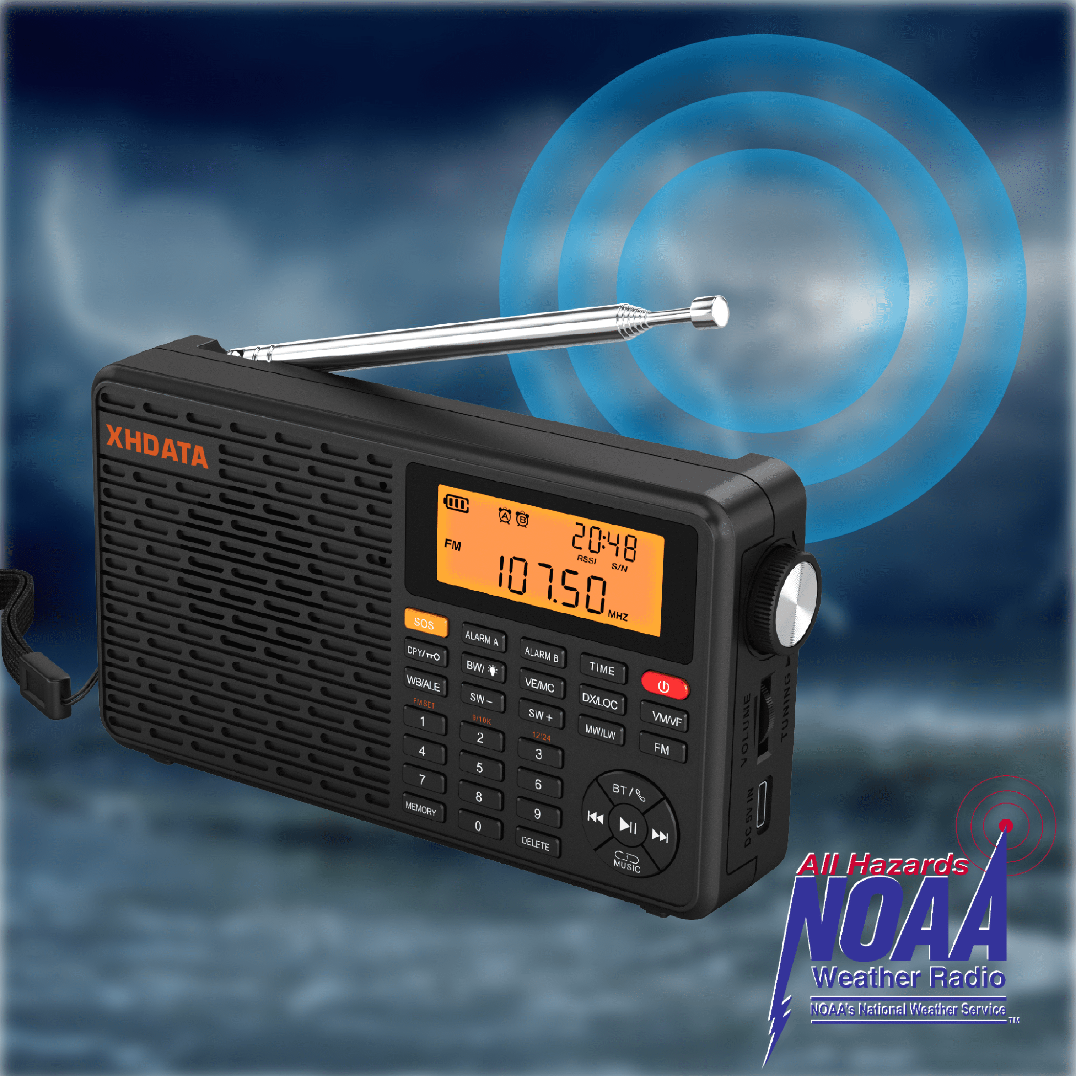 XHDATA d-109wb FM/MW/LW/SW/NOAA Global Band Emergency Radio with  Bluetooth MP3 Music player,TF card, LCD Backlight,SOS