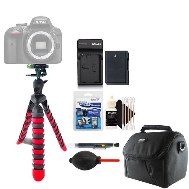 Trípode flexible, batería y kit de limpieza para Nikon D3100 D3200