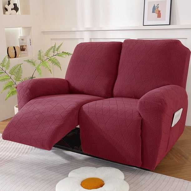 Xiao Hua Conjunto de sofá universal elástico rojo oscuro con estampado de rombos, conjunto de sillones para sala de estar, conjunto de protección para sofá de 2 plazas